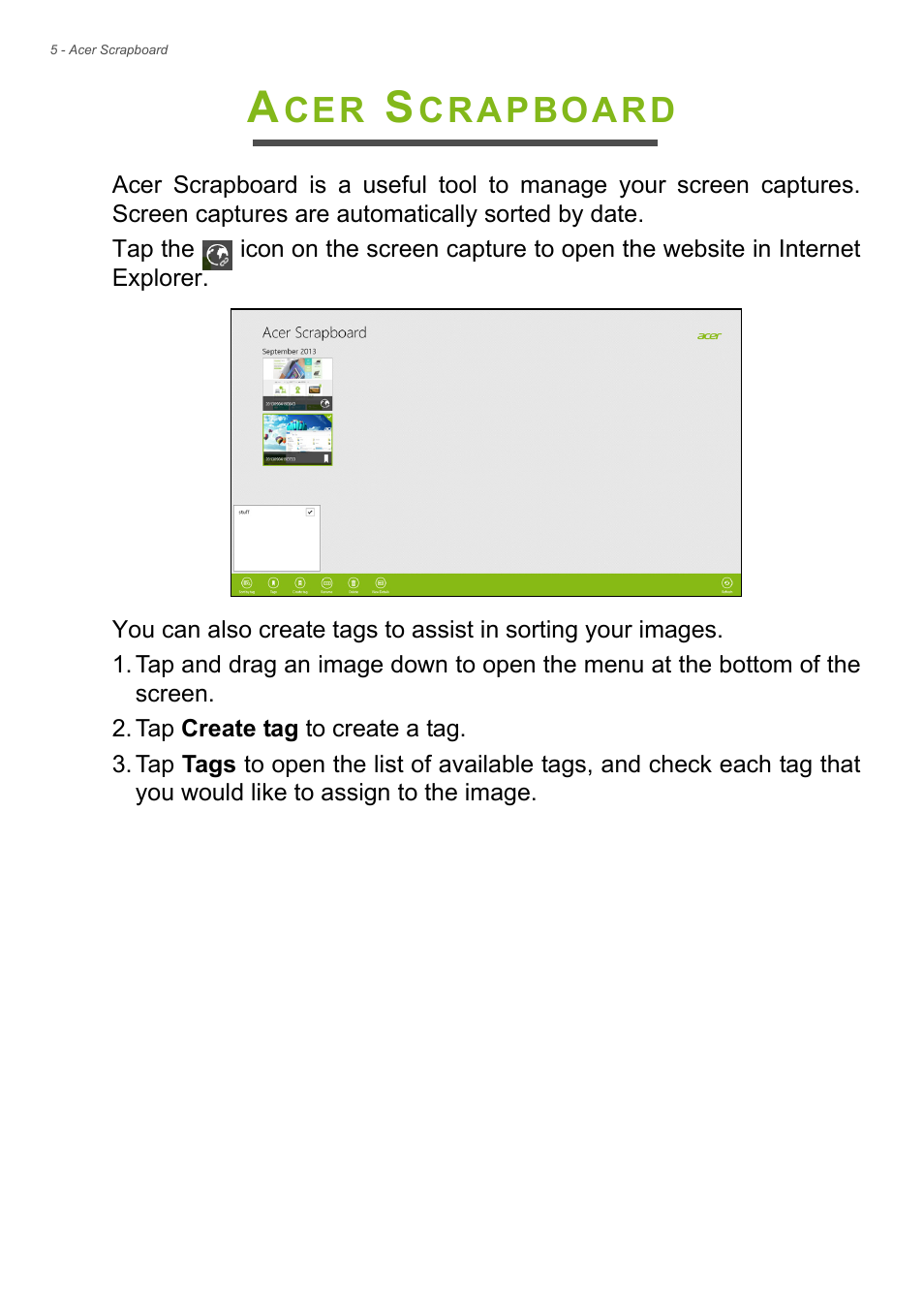 Acer scrapboard, Crapboard | Acer Aspire U5-610 User Manual | Page 31 / 71