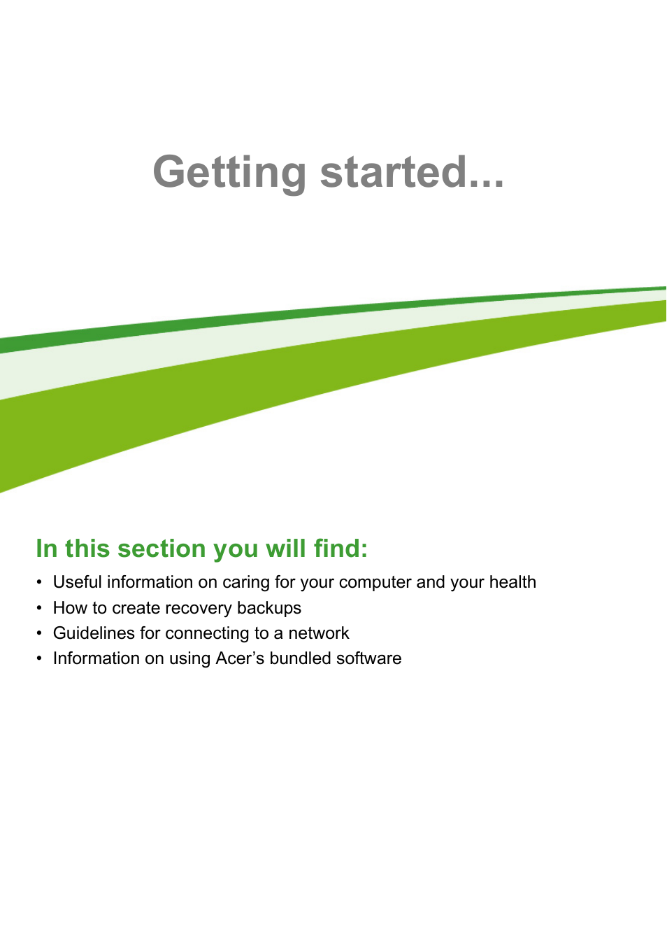 Getting started | Acer Aspire U5-610 User Manual | Page 4 / 71