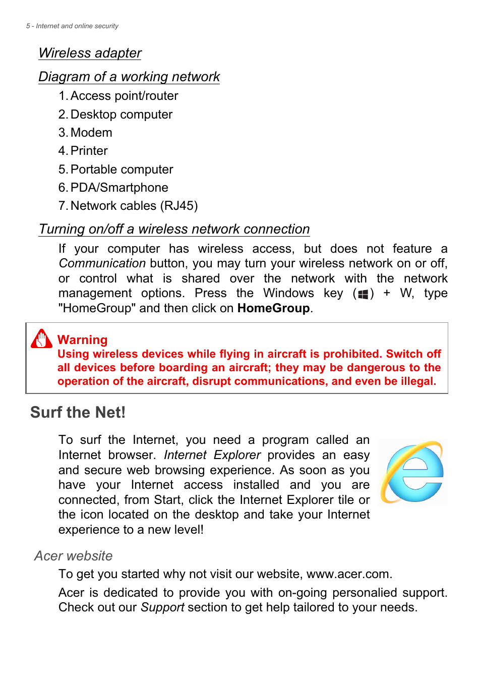 Surf the net | Acer Aspire U5-610 User Manual | Page 63 / 71
