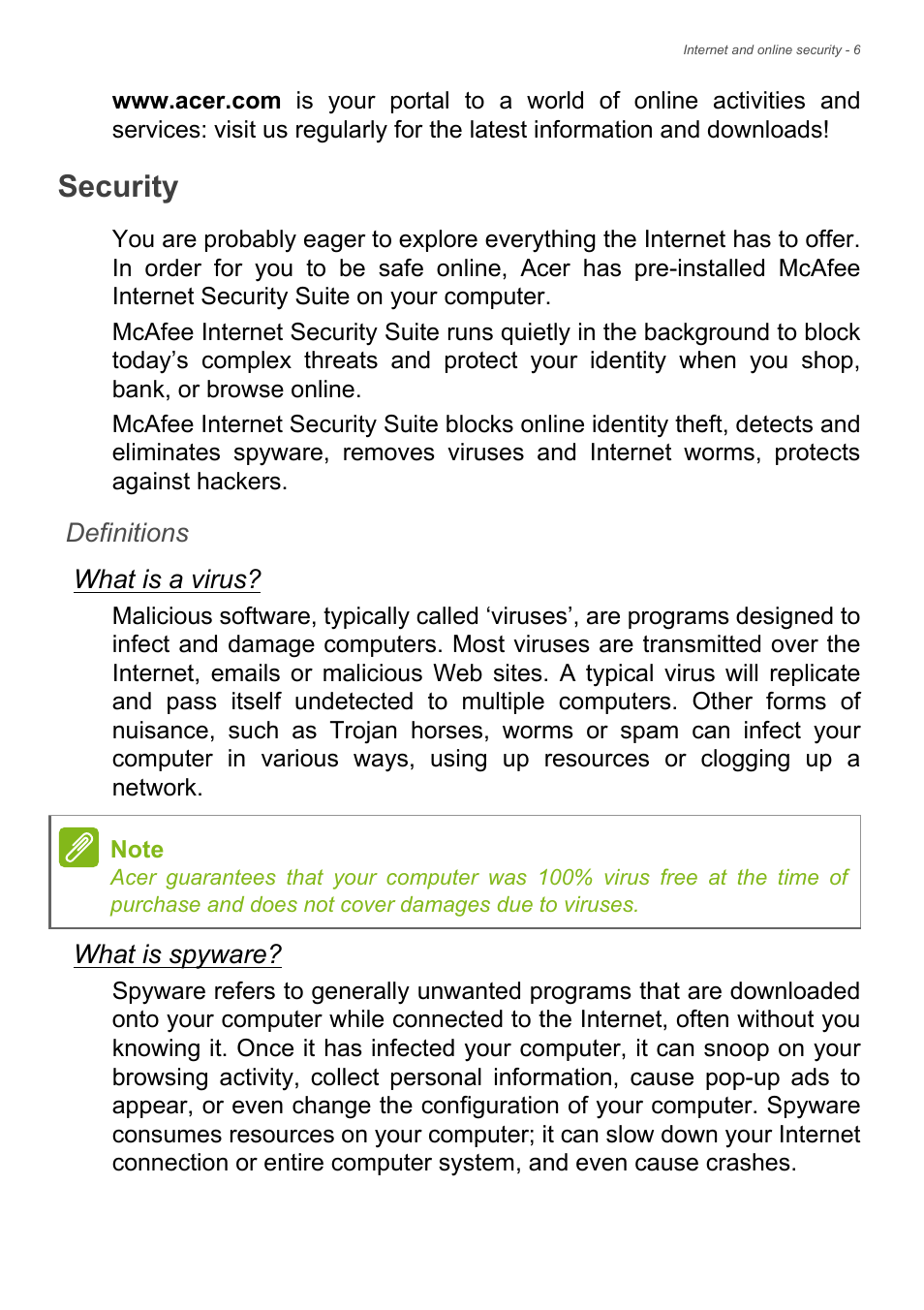 Security | Acer Aspire U5-610 User Manual | Page 64 / 71