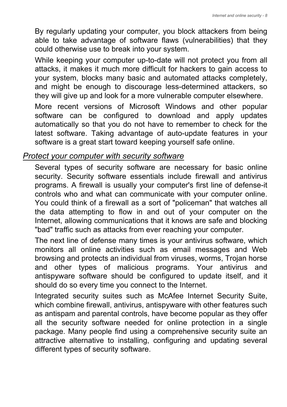 Protect your computer with security software | Acer Aspire U5-610 User Manual | Page 66 / 71