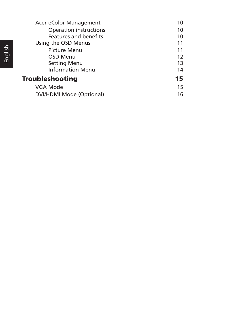 Troubleshooting 15 | Acer P238HL User Manual | Page 12 / 28