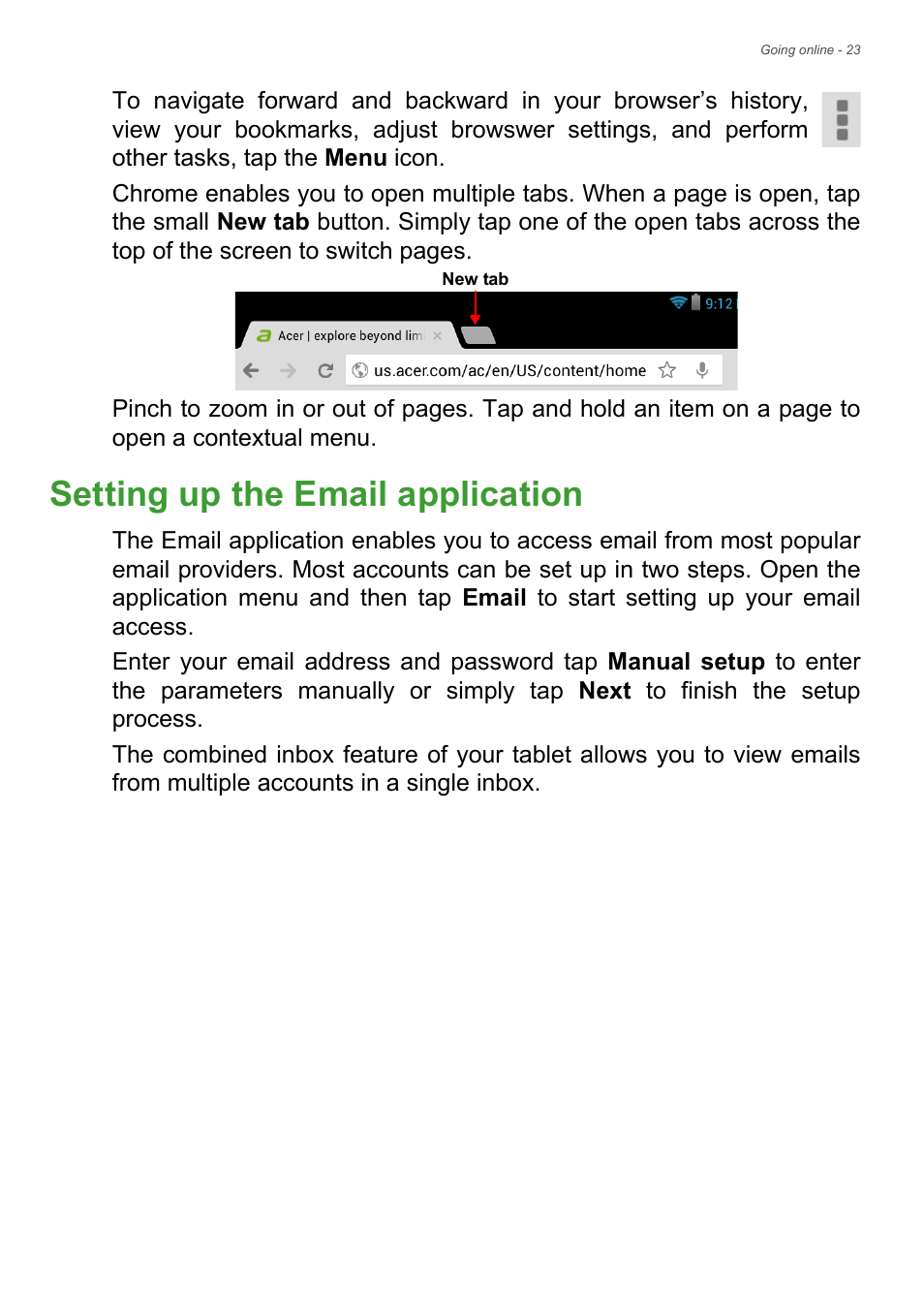 Setting up the email application | Acer B1-730HD User Manual | Page 23 / 52
