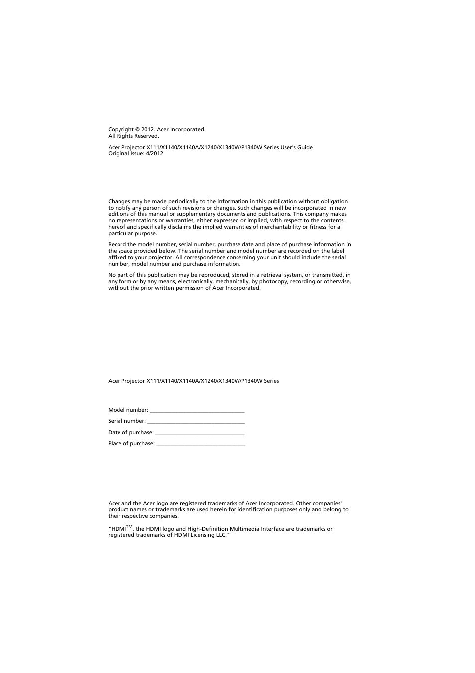 Acer PE-W30 User Manual | Page 2 / 61