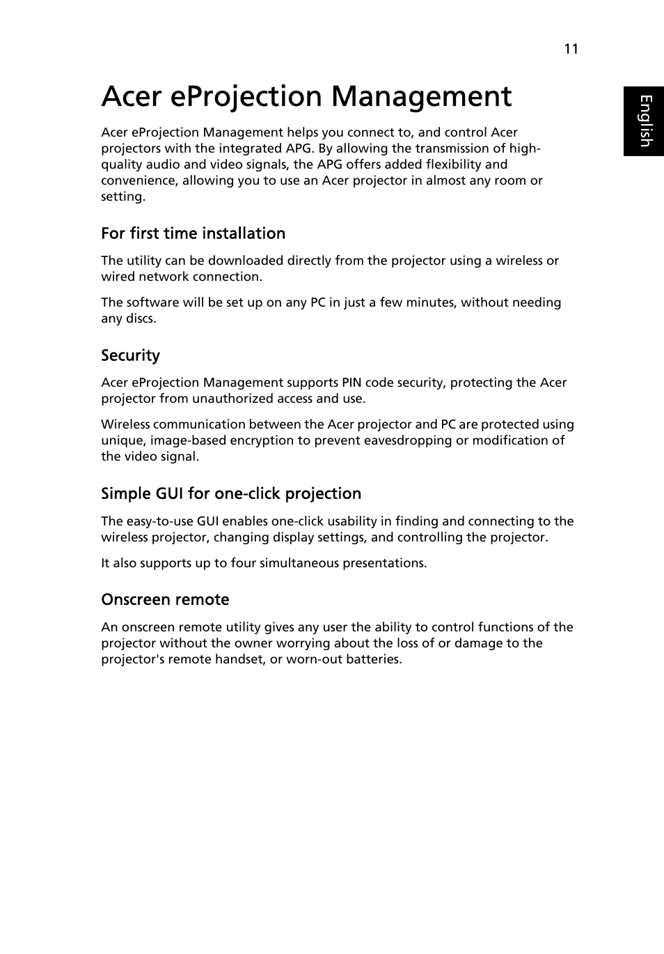 Acer eprojection management | Acer S5201 User Manual | Page 11 / 52