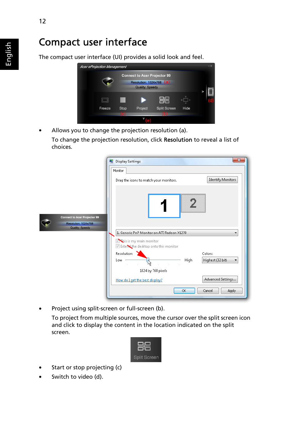 Compact user interface | Acer S5201 User Manual | Page 12 / 52