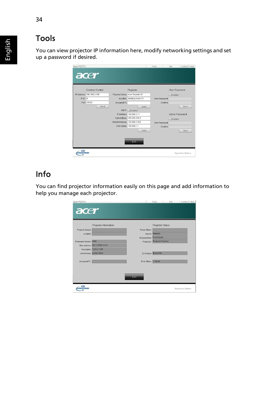 Tools, Info | Acer S5201 User Manual | Page 34 / 52