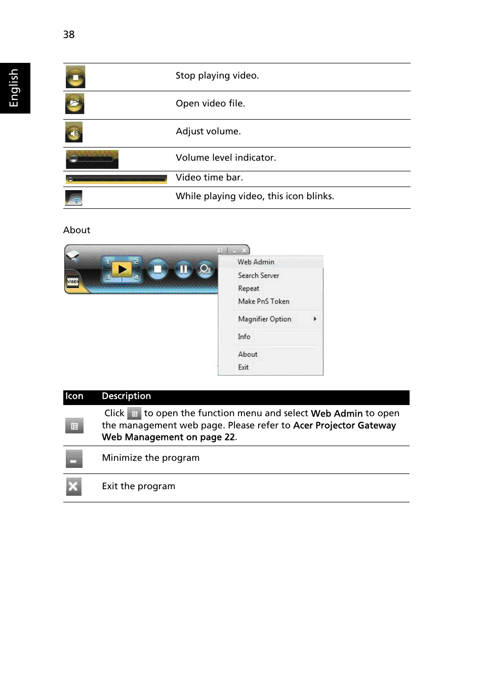 English | Acer S5201 User Manual | Page 38 / 52