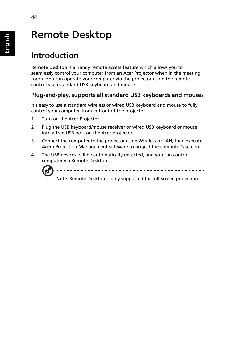 Remote desktop, Introduction | Acer S5201 User Manual | Page 44 / 52