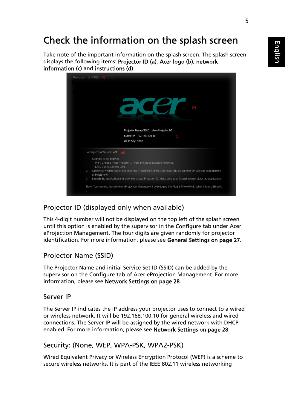 Check the information on the splash screen | Acer S5201 User Manual | Page 5 / 52