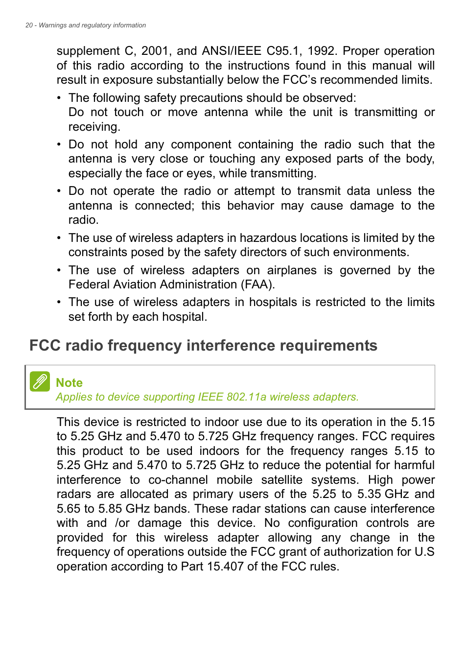 Fcc radio frequency interference requirements | Acer Aspire E1-472 User Manual | Page 20 / 28