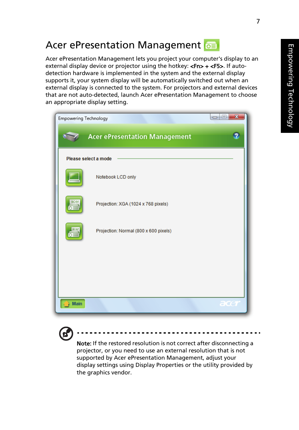 Acer epresentation management | Acer Aspire 4920 User Manual | Page 27 / 111