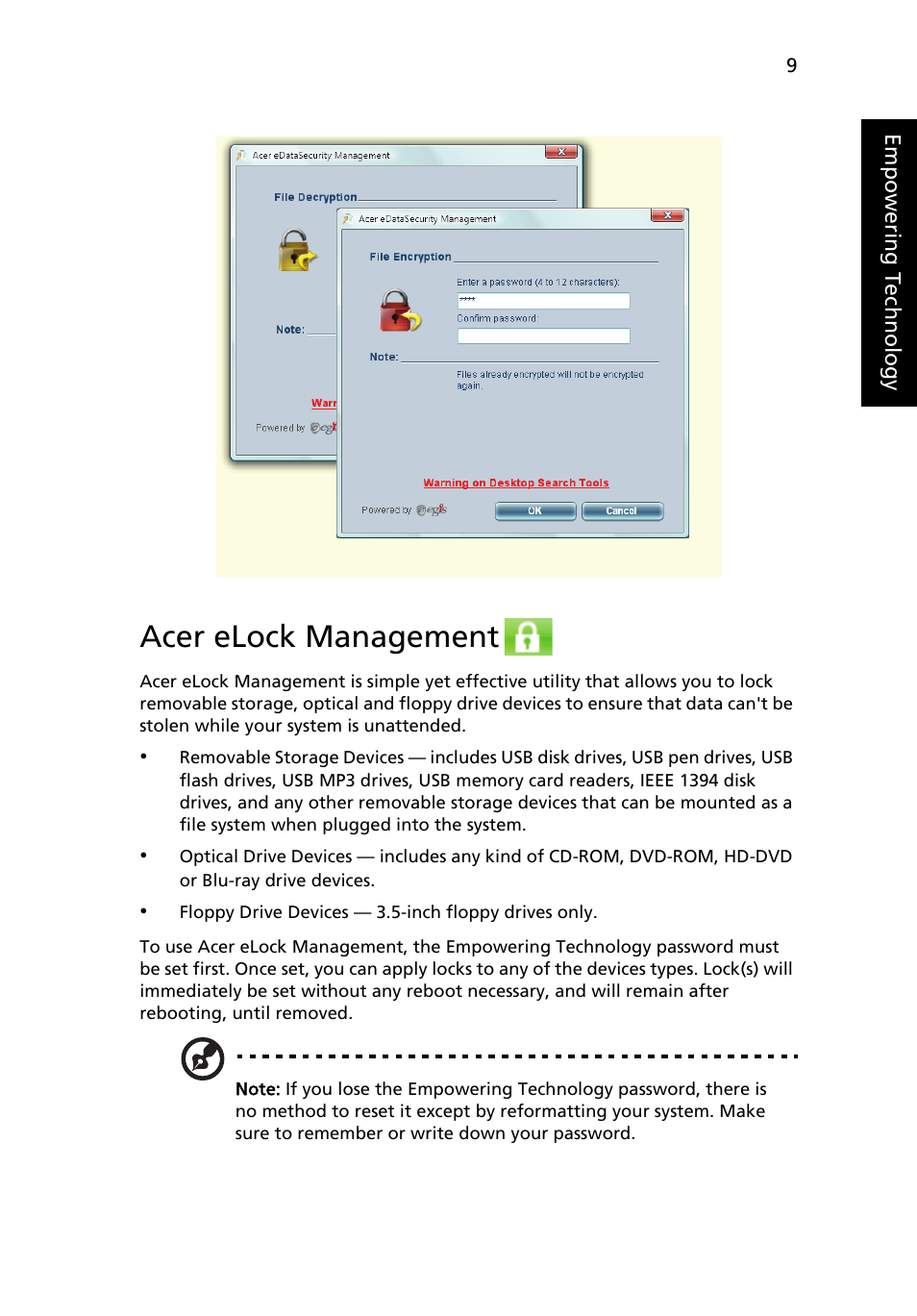 Acer elock management | Acer Aspire 4920 User Manual | Page 29 / 111