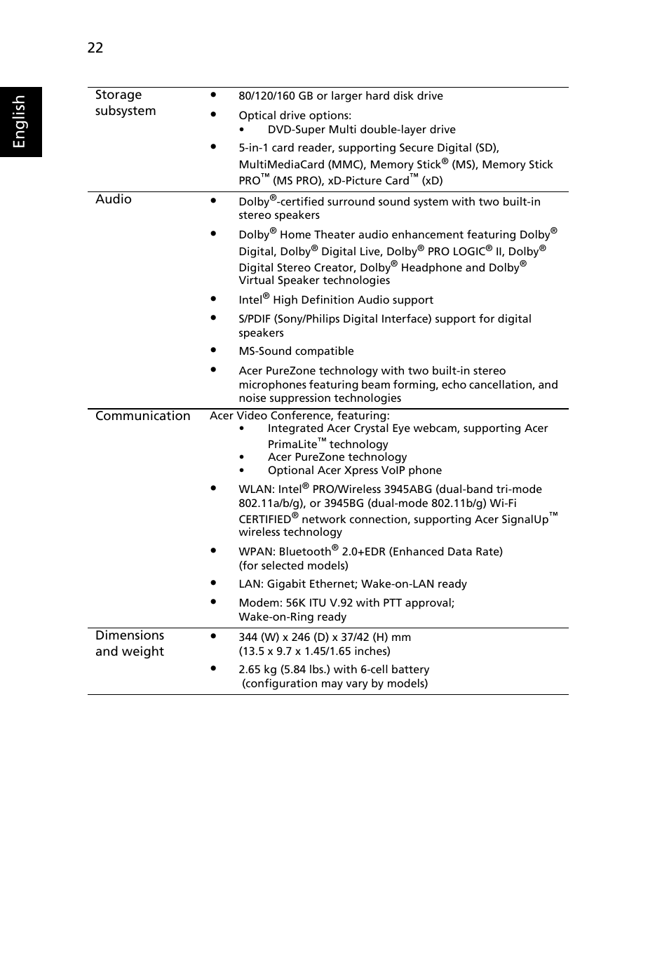 English | Acer Aspire 4920 User Manual | Page 42 / 111