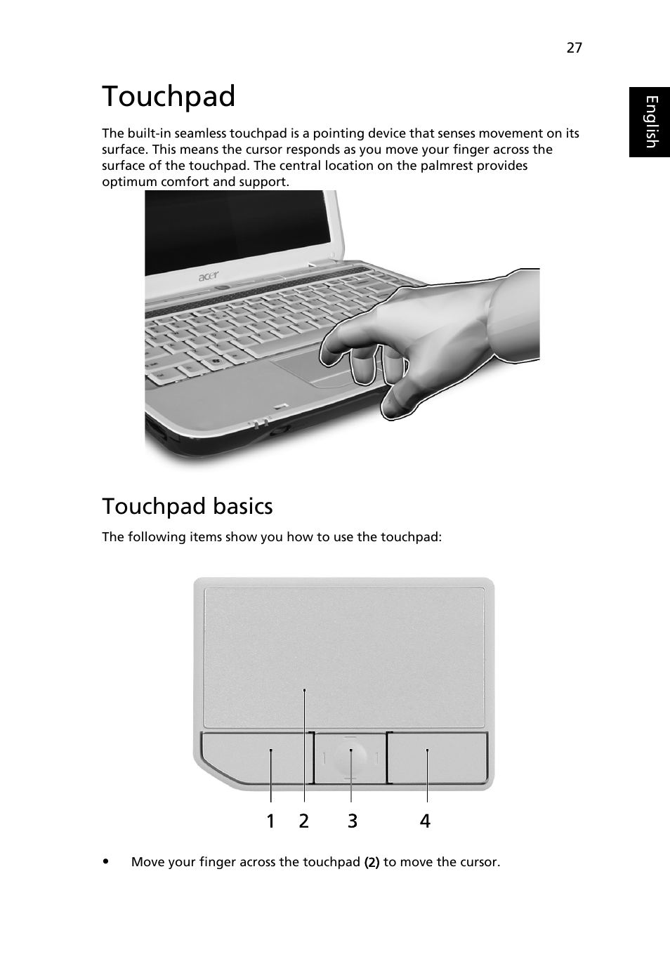 Touchpad, Touchpad basics | Acer Aspire 4920 User Manual | Page 47 / 111