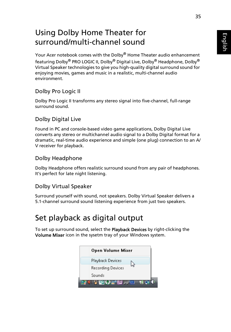 Set playback as digital output | Acer Aspire 4920 User Manual | Page 55 / 111
