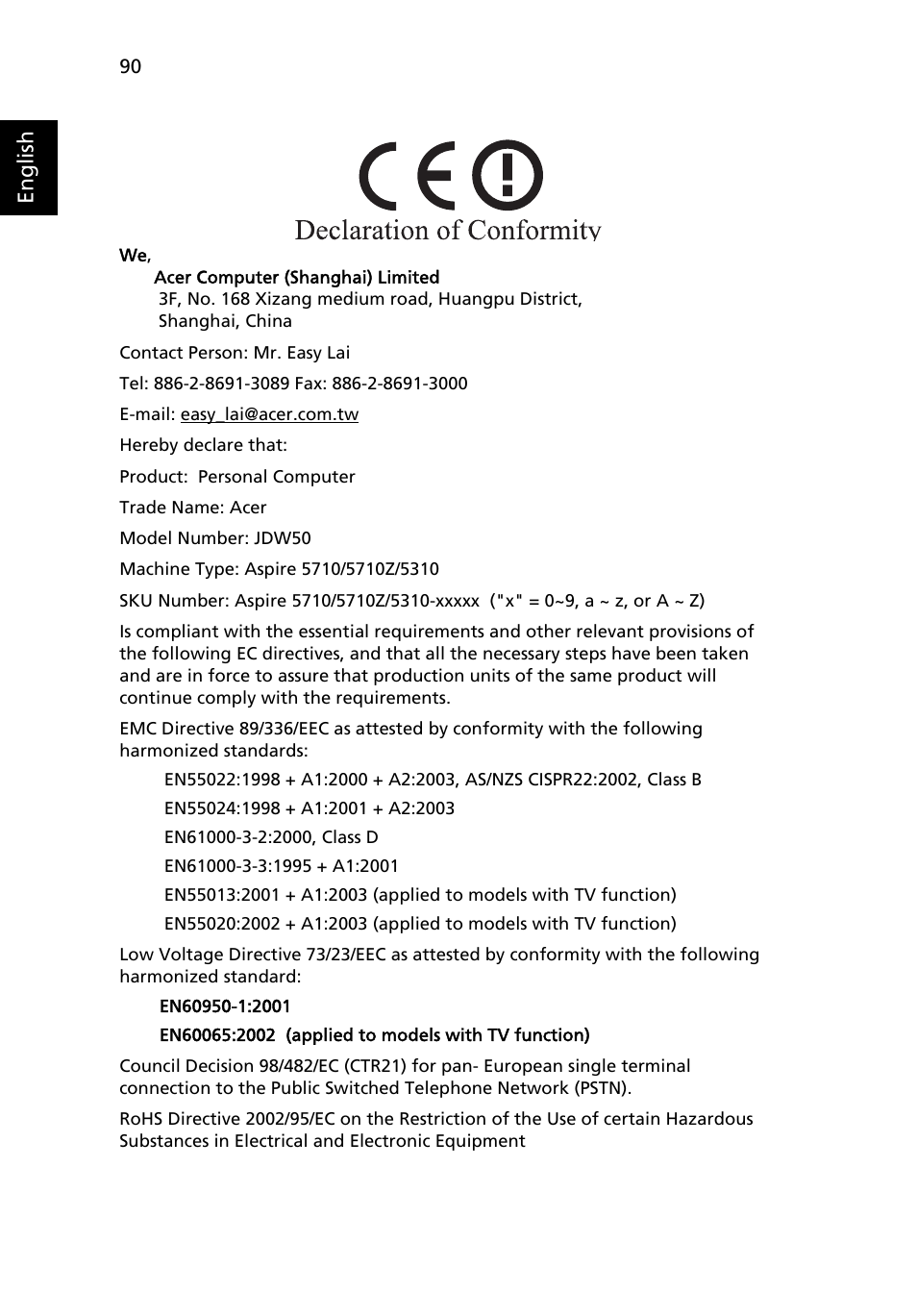 English | Acer Aspire 5710 User Manual | Page 110 / 113