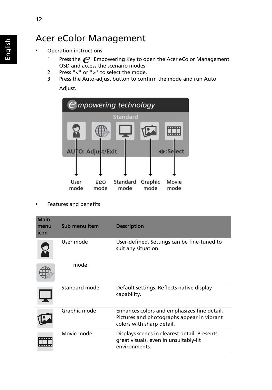 Acer ecolor management | Acer B223WL User Manual | Page 26 / 30