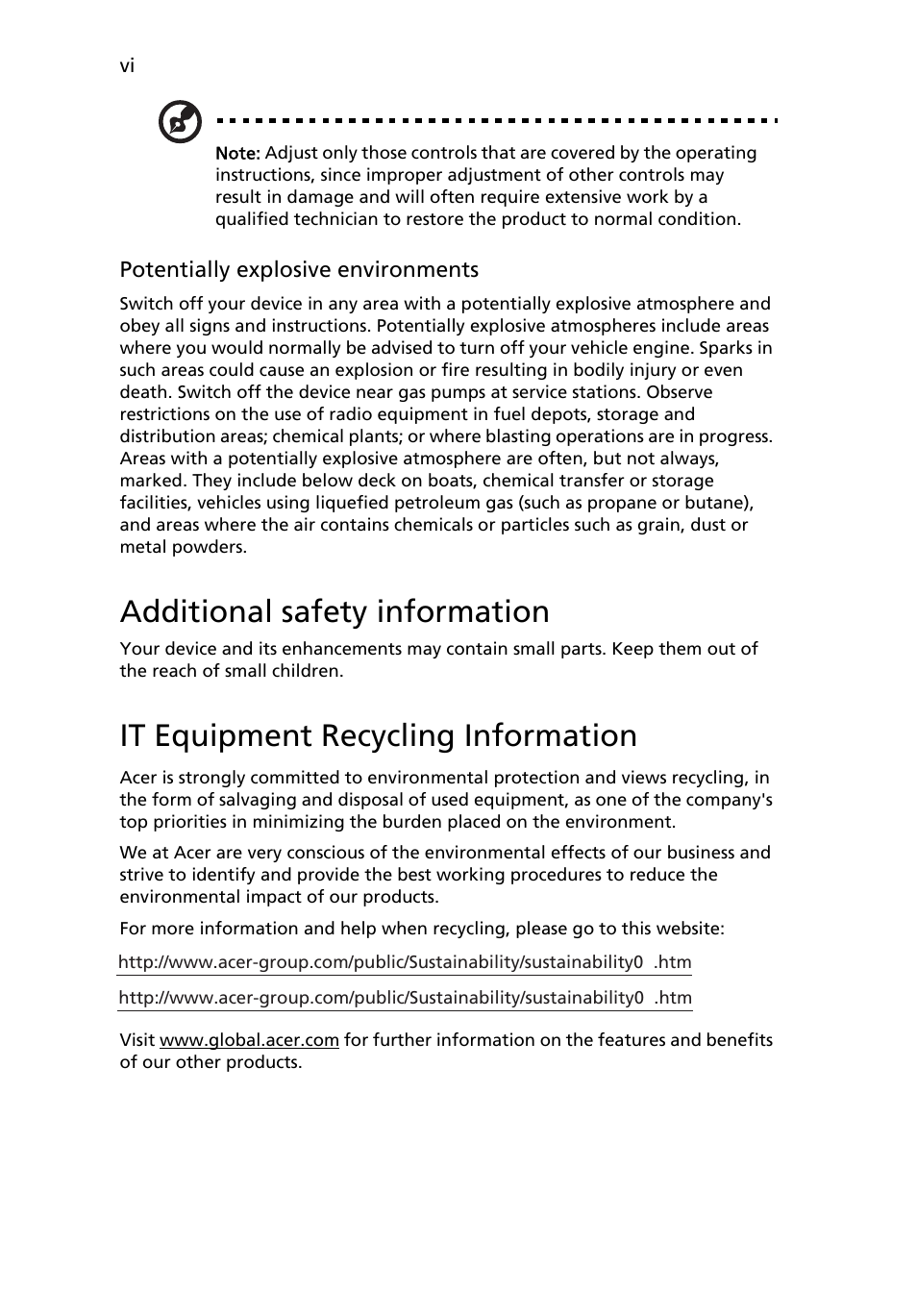 Additional safety information, It equipment recycling information | Acer B223WL User Manual | Page 6 / 30