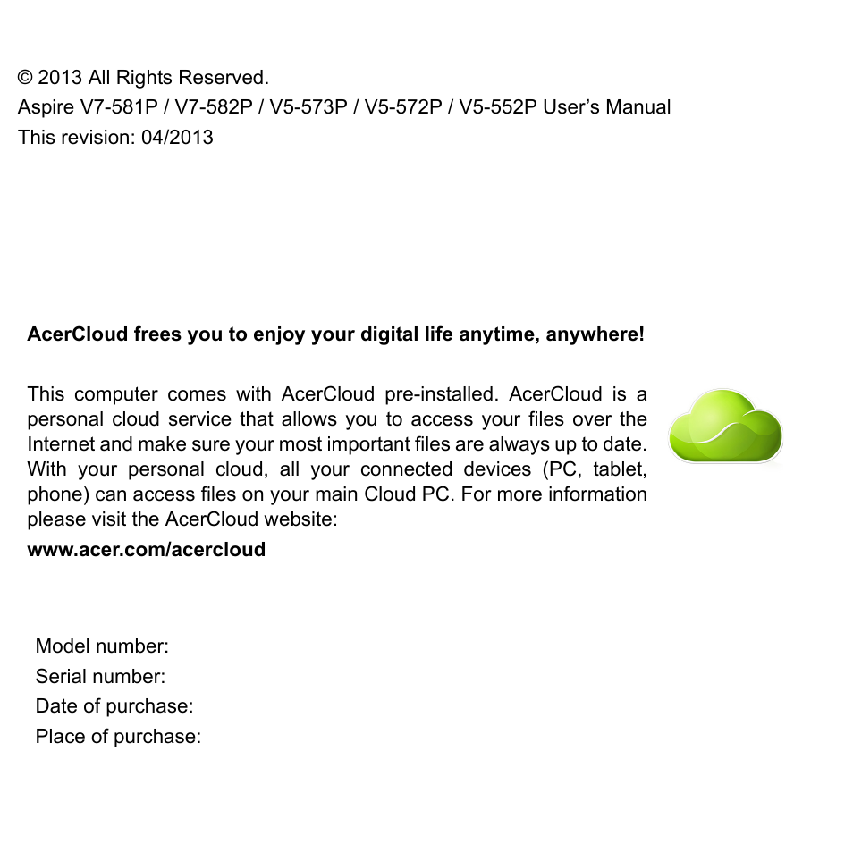 Acer Aspire V7-581 User Manual | Page 2 / 109