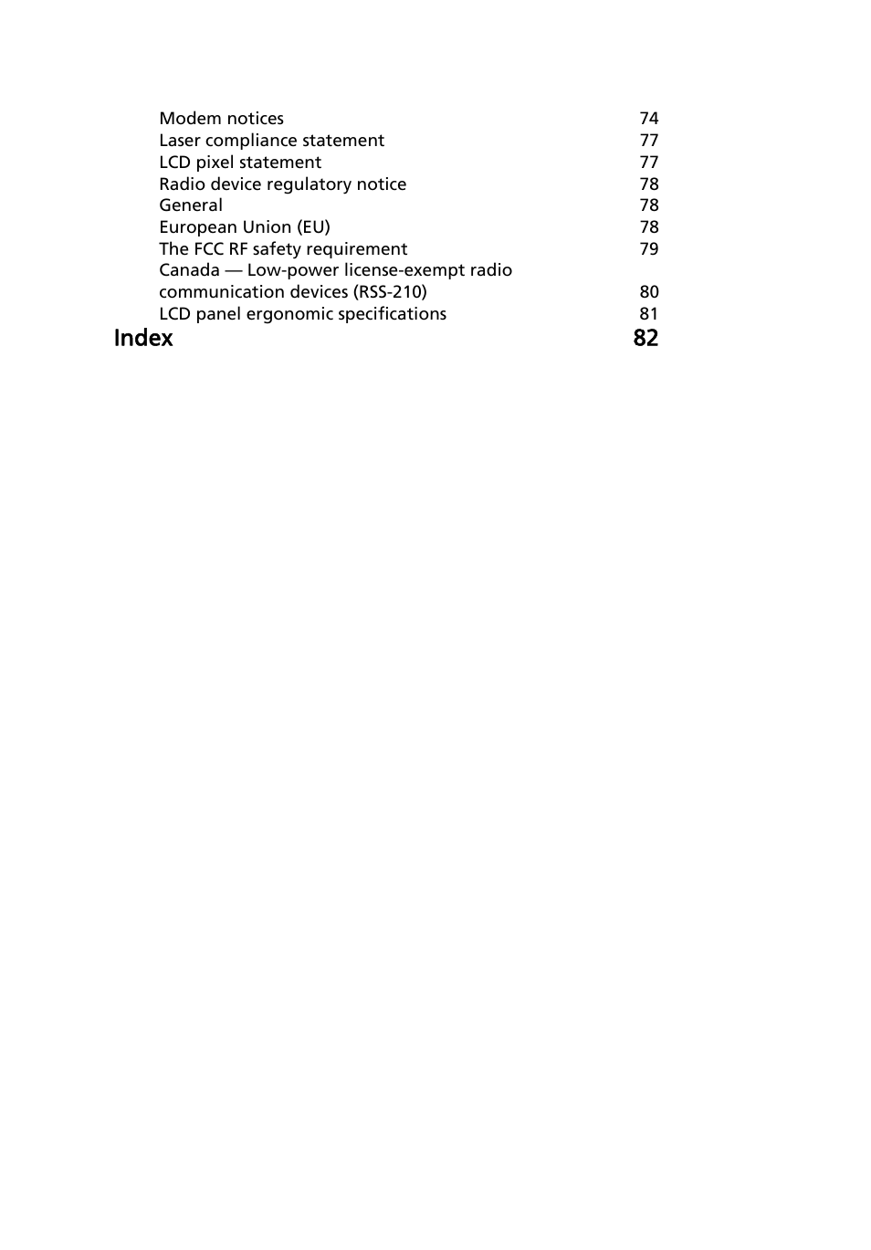 Index 82 | Acer Aspire 7230 User Manual | Page 20 / 103