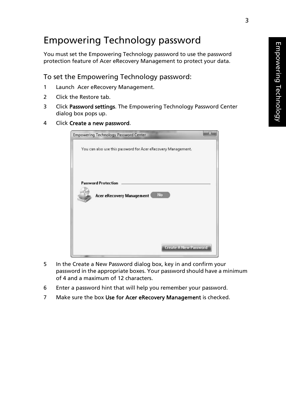 Empowering technology password | Acer Aspire 7230 User Manual | Page 23 / 103
