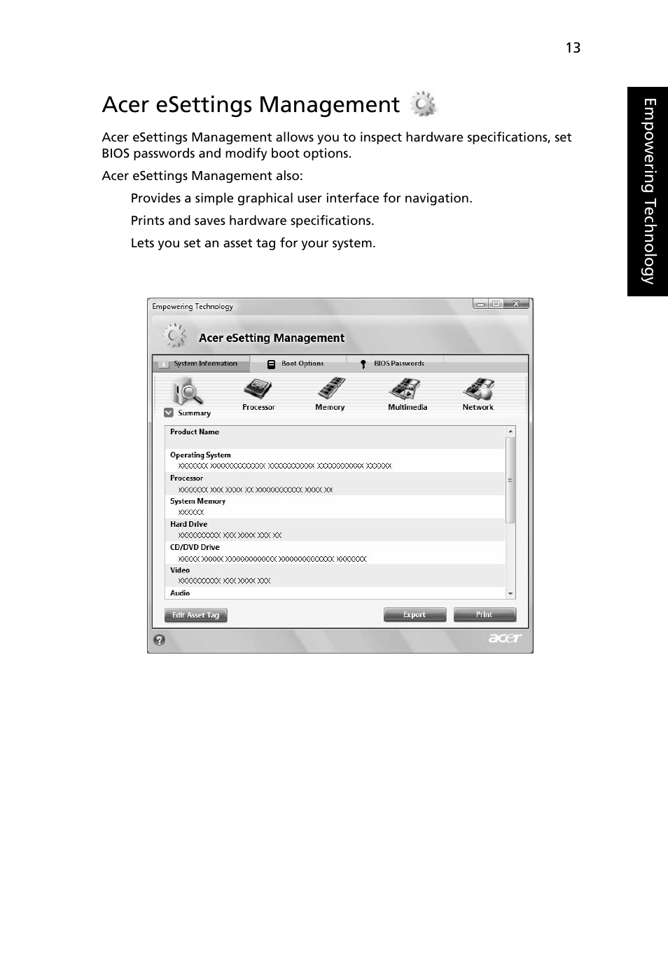 Acer esettings management | Acer Aspire 7230 User Manual | Page 33 / 103