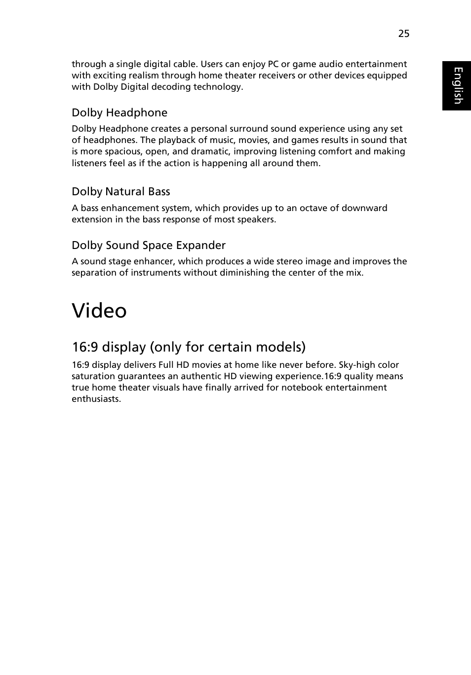 Video, 9 display (only for certain models) | Acer Aspire 7230 User Manual | Page 45 / 103