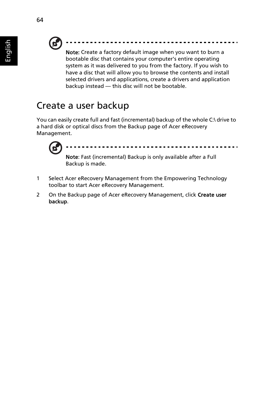 Create a user backup | Acer Aspire 7230 User Manual | Page 84 / 103