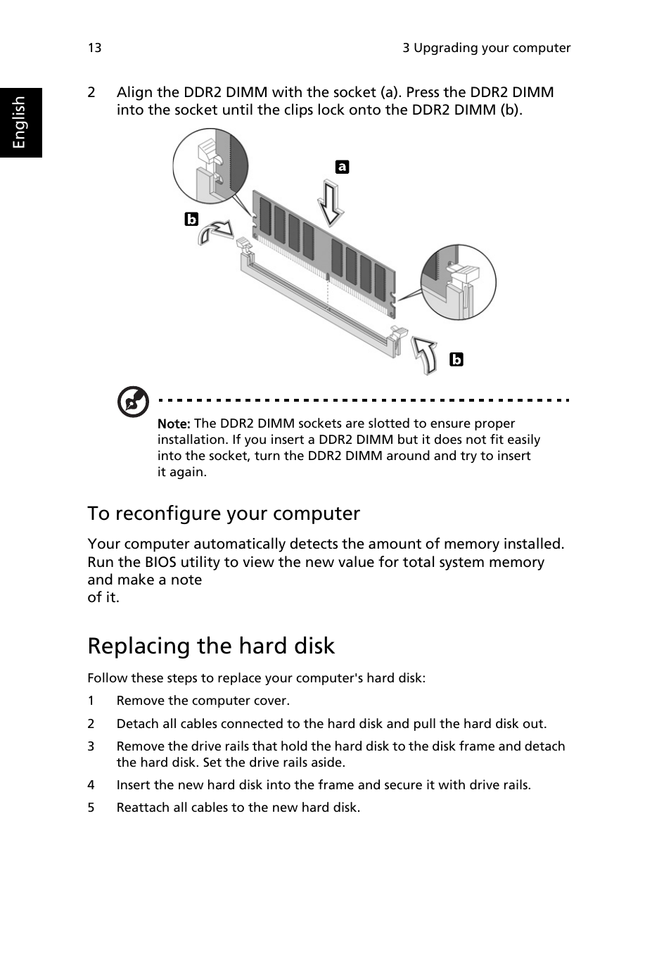 Replacing the hard disk, To reconfigure your computer | Acer Veriton M410 User Manual | Page 22 / 37