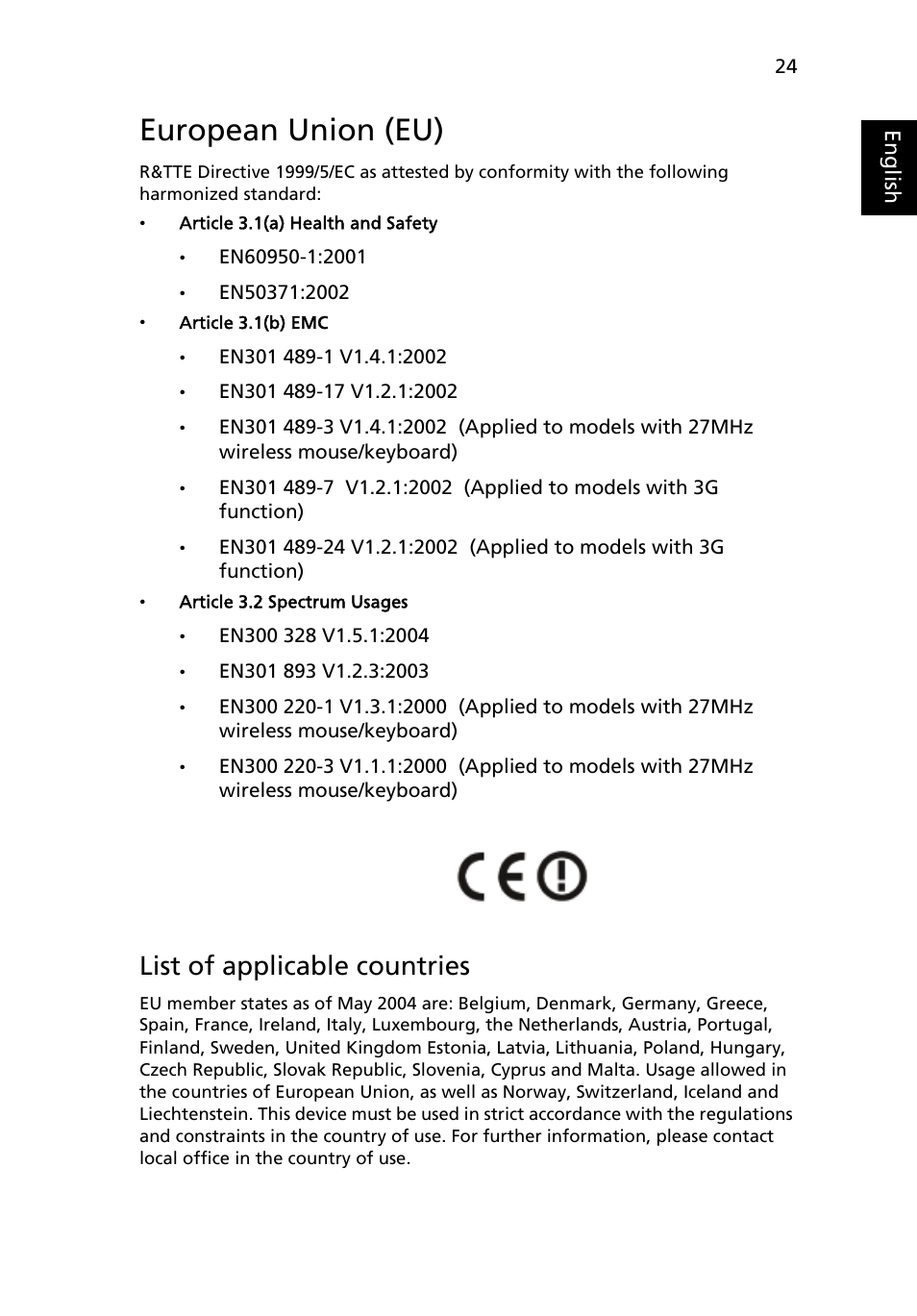 European union (eu), List of applicable countries | Acer Veriton M410 User Manual | Page 33 / 37