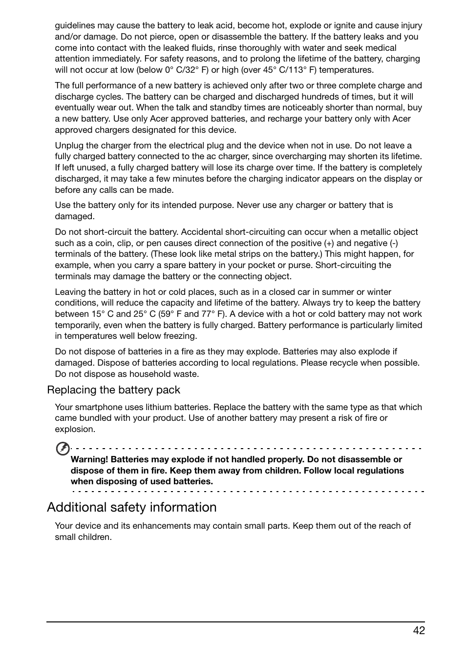 Additional safety information | Acer E350 User Manual | Page 42 / 60