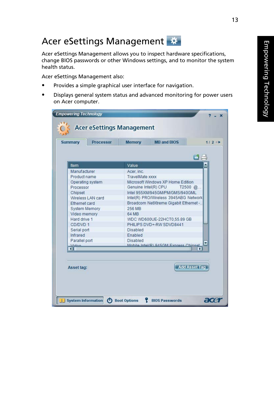 Acer esettings management | Acer Aspire 5550 User Manual | Page 27 / 106