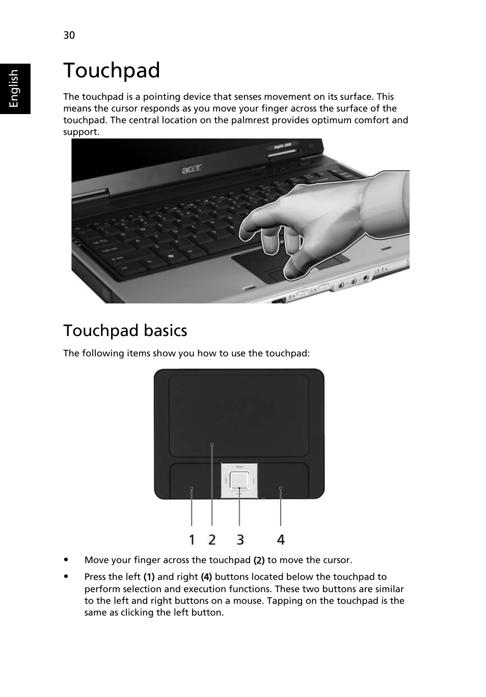 Touchpad, Touchpad basics | Acer Aspire 5550 User Manual | Page 44 / 106