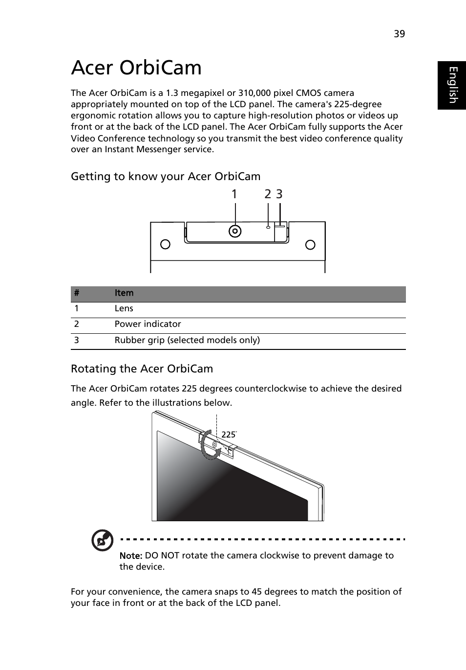 Acer orbicam | Acer Aspire 5550 User Manual | Page 53 / 106