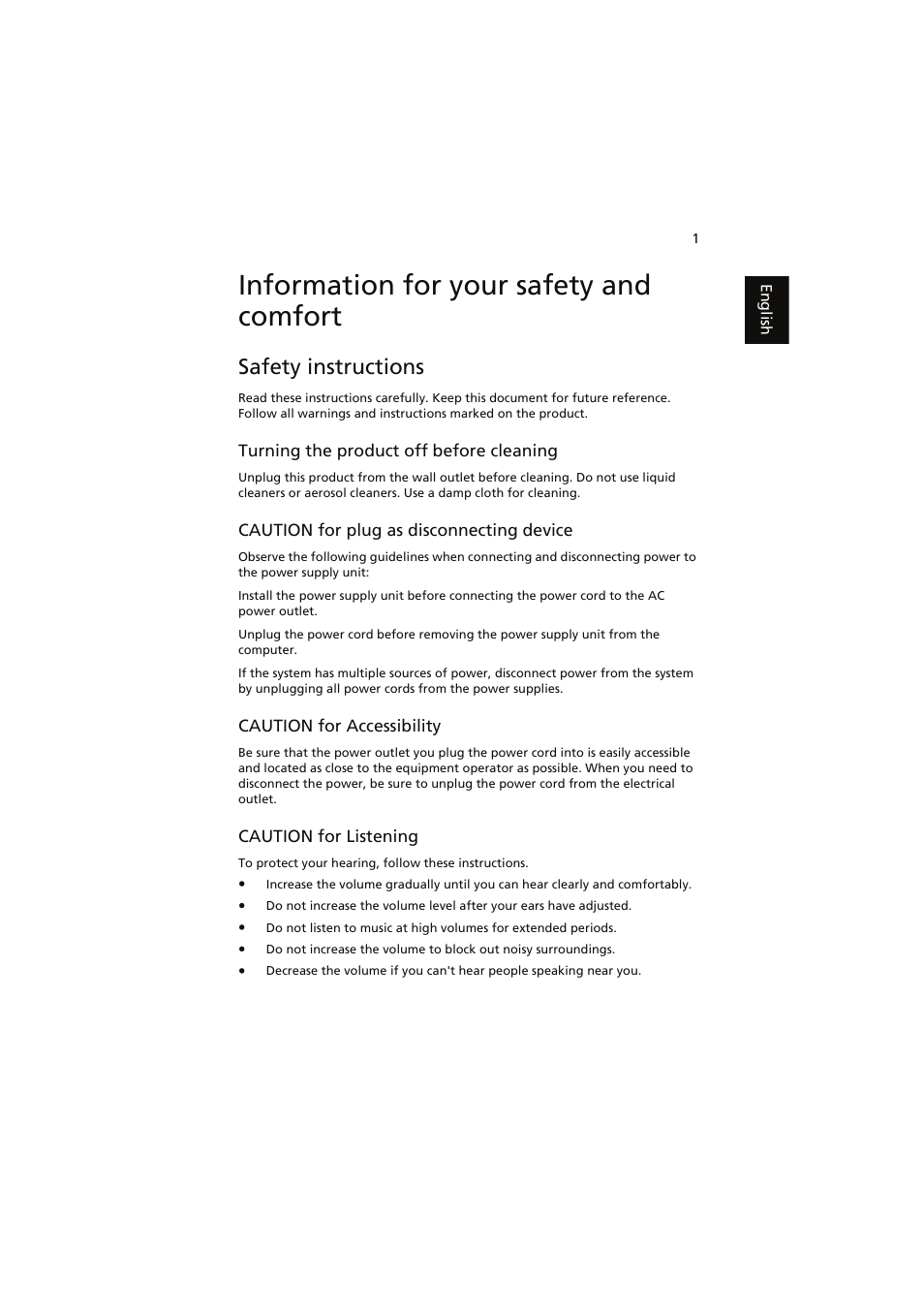 Information for your safety and comfort, Safety instructions | Acer easyStore H341 User Manual | Page 3 / 59