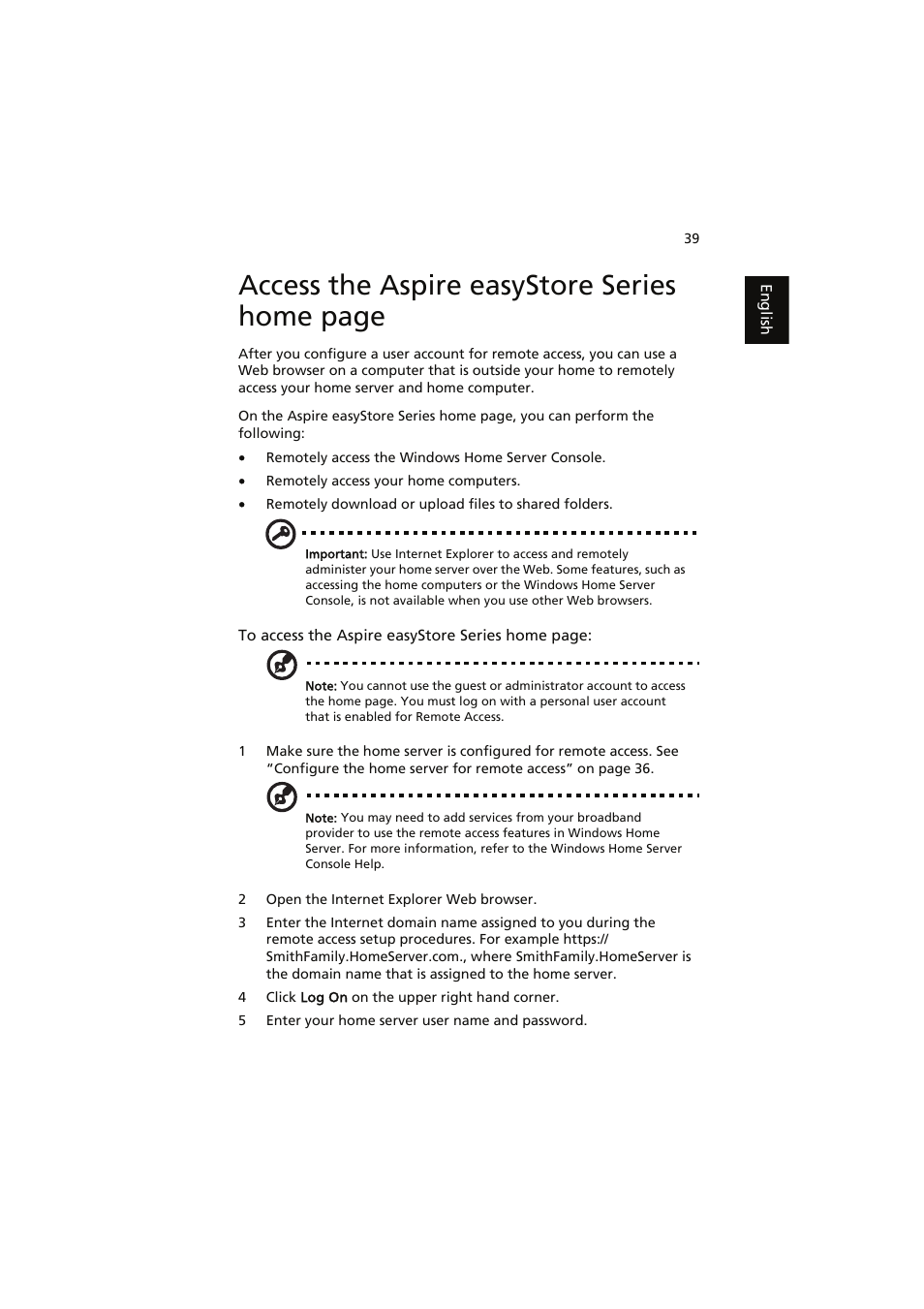 Access the aspire easystore series home page | Acer easyStore H341 User Manual | Page 41 / 59
