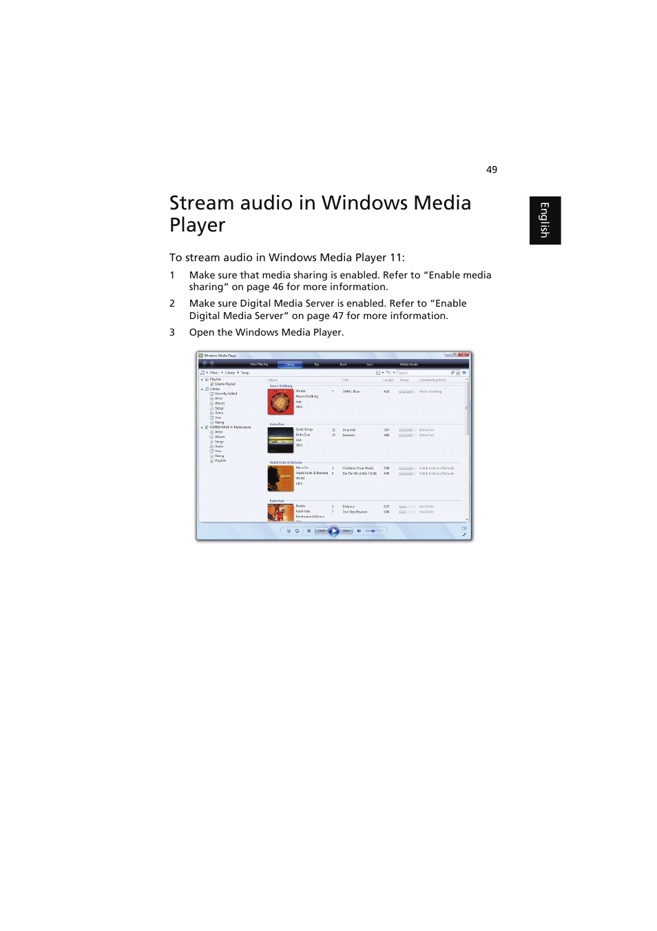 Stream audio in windows media player | Acer easyStore H341 User Manual | Page 51 / 59