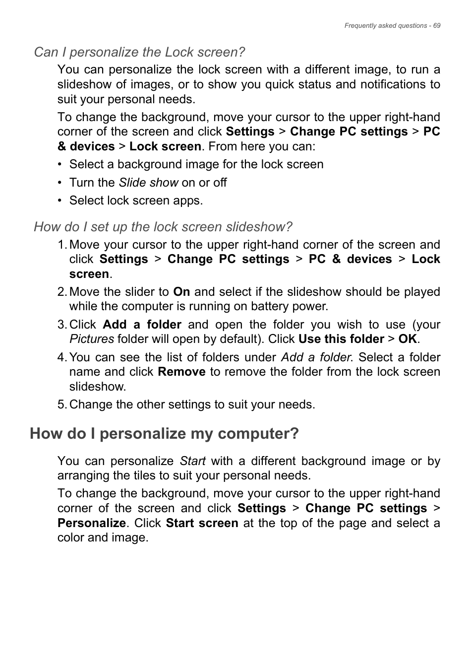 How do i personalize my computer | Acer Aspire V5-572 User Manual | Page 69 / 87