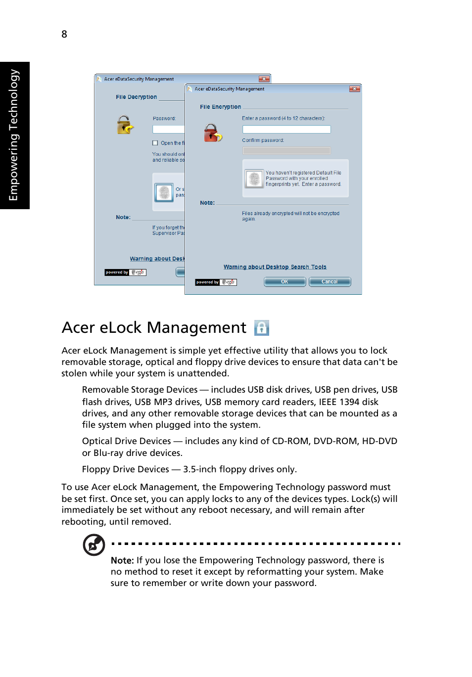 Acer elock management | Acer TravelMate 4320 User Manual | Page 28 / 101