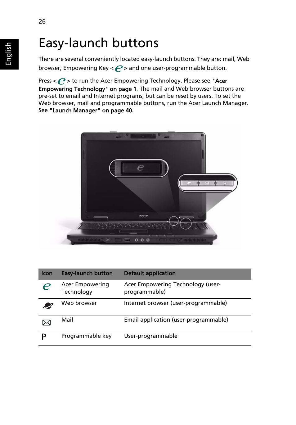 Easy-launch buttons | Acer TravelMate 4320 User Manual | Page 46 / 101