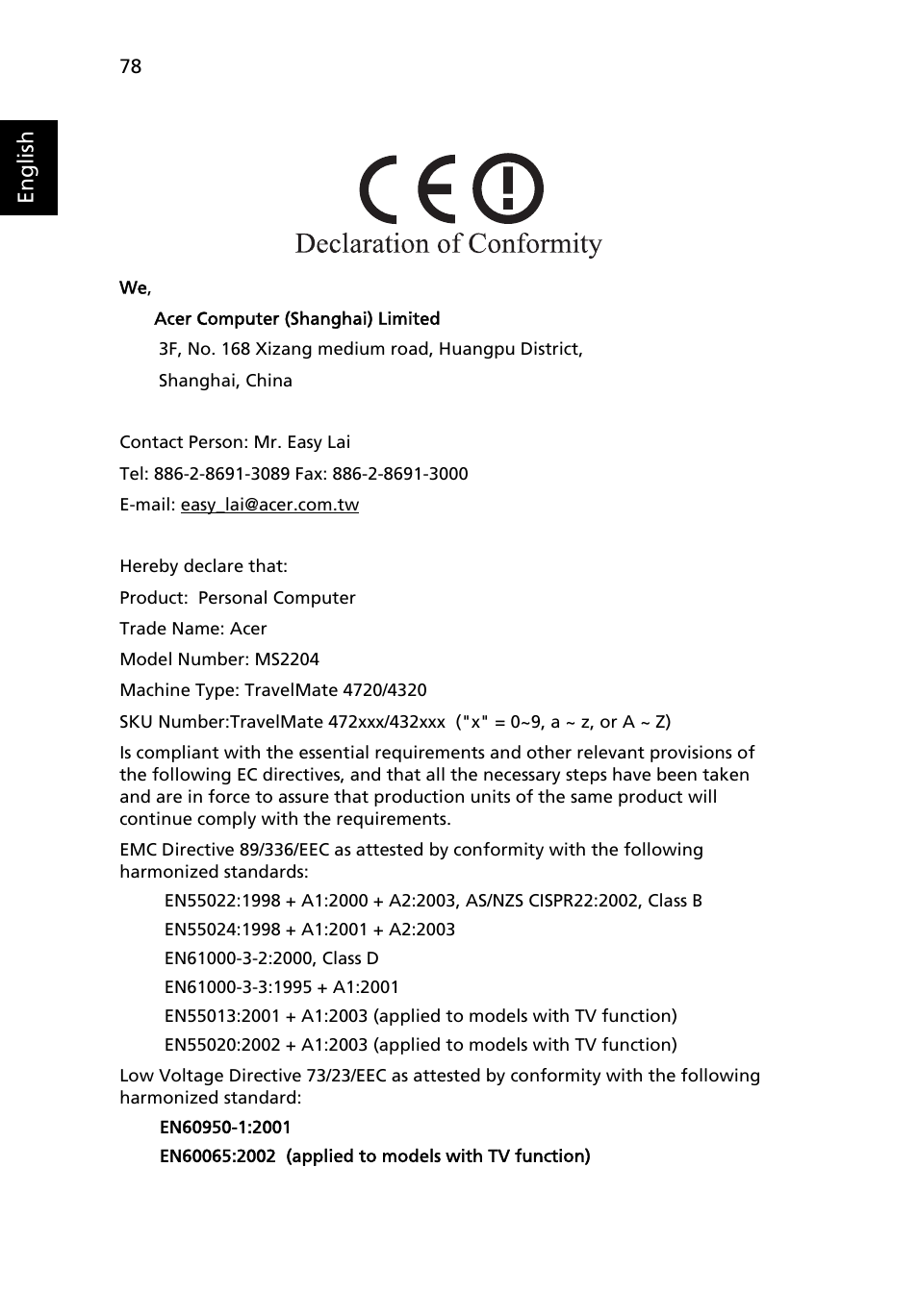 English | Acer TravelMate 4320 User Manual | Page 98 / 101