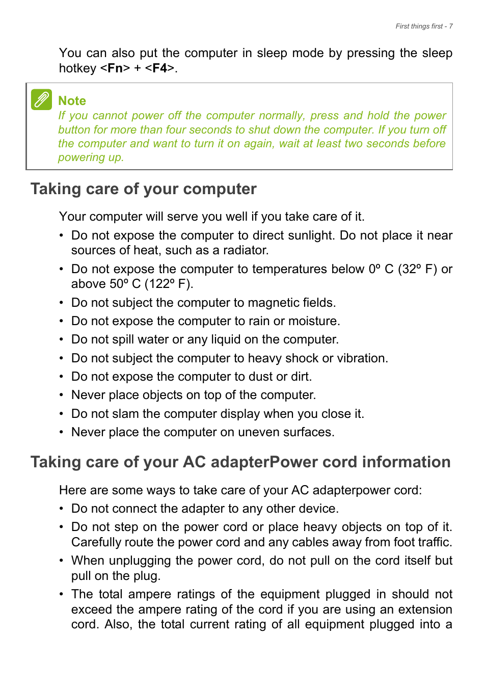 Taking care of your computer | Acer Aspire E1-530 User Manual | Page 7 / 87