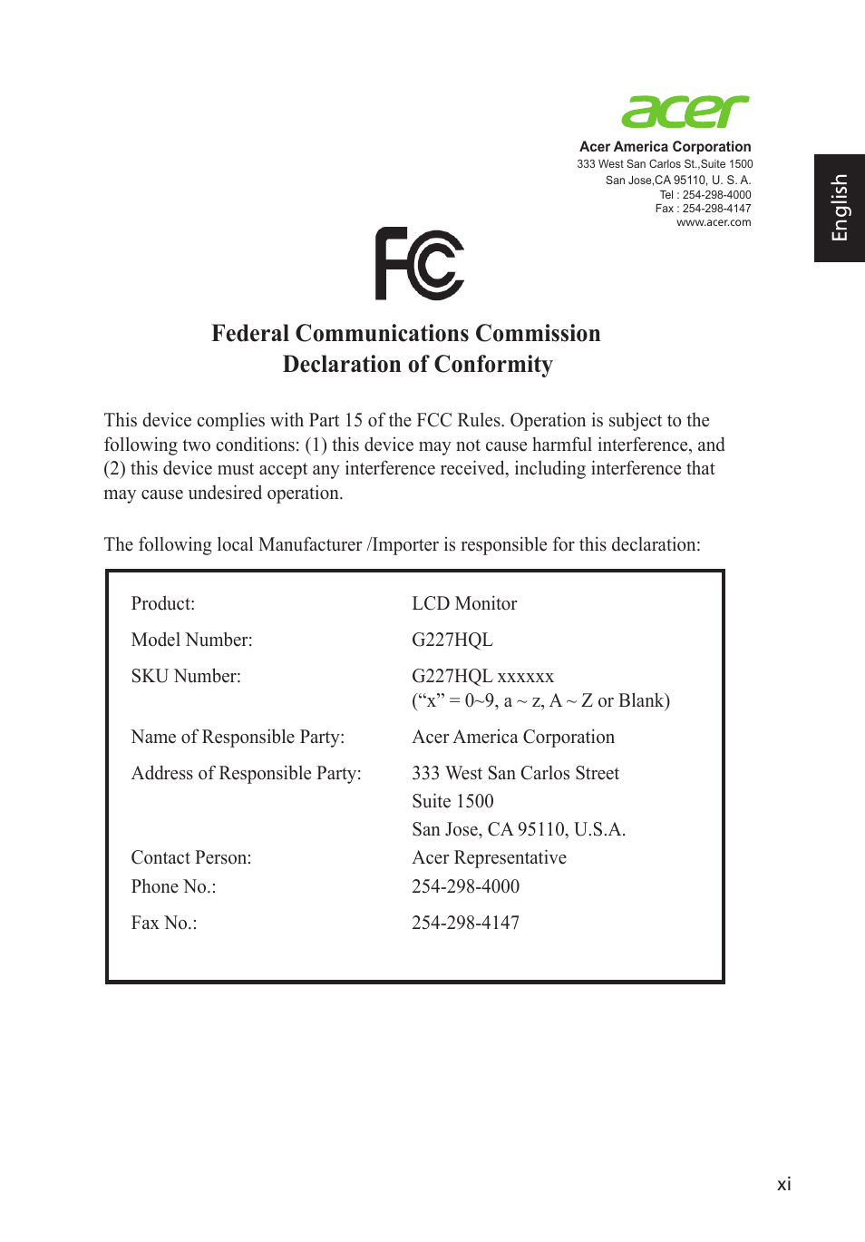 Acer G227HQL User Manual | Page 11 / 31