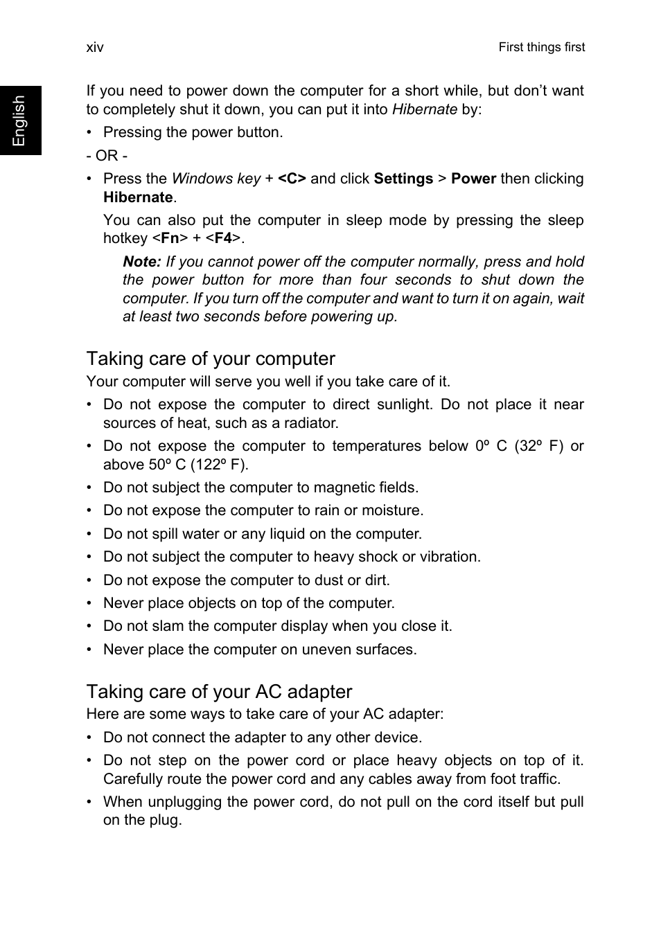Taking care of your computer, Taking care of your ac adapter | Acer TravelMate P273-M User Manual | Page 14 / 85