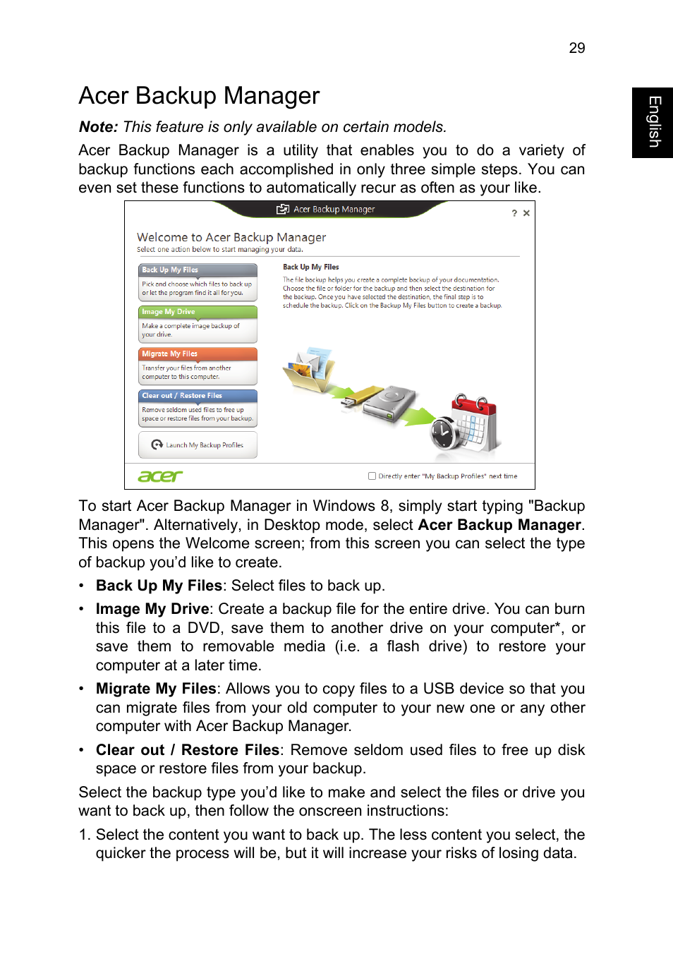 Acer backup manager | Acer TravelMate P273-M User Manual | Page 47 / 85