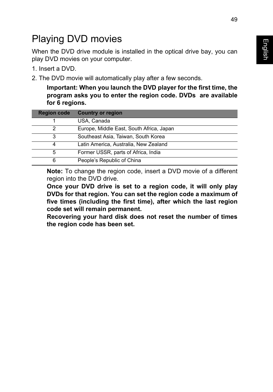 Playing dvd movies | Acer TravelMate P273-M User Manual | Page 67 / 85