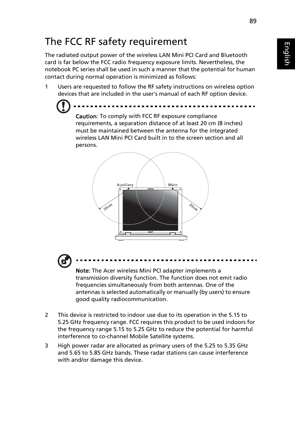 The fcc rf safety requirement | Acer Aspire 4520 User Manual | Page 107 / 113