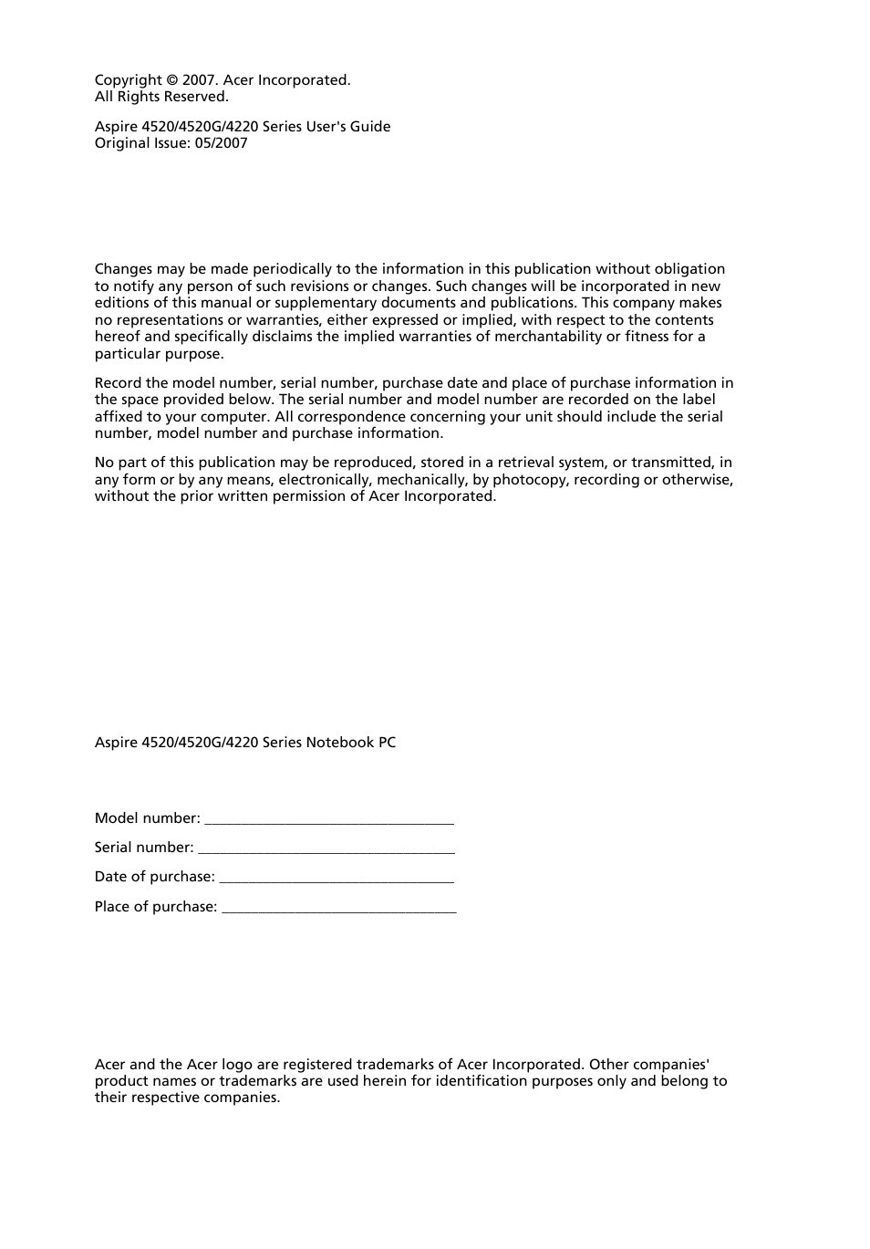 Acer Aspire 4520 User Manual | Page 2 / 113