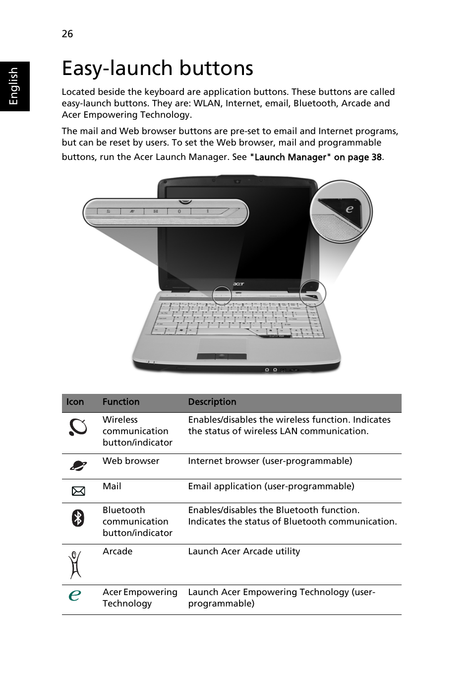 Easy-launch buttons | Acer Aspire 4520 User Manual | Page 44 / 113